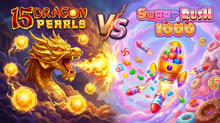 15-dragon-pearls vs sugar-rush-1000 Comparison Banner
