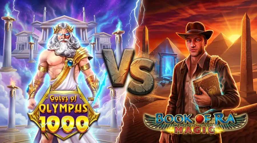 gates-of-olympus-1000 vs book-of-ra-magic Comparison Banner