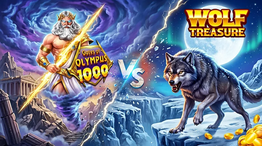 gates-of-olympus-1000 vs wolf-treasure Comparison Banner