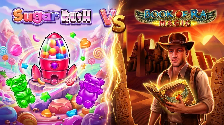 sugar-rush vs book-of-ra-magic Comparison Banner