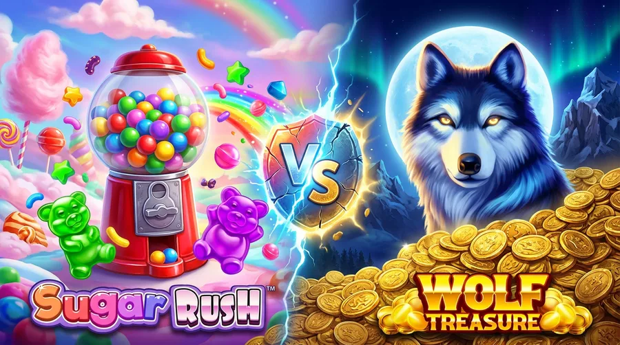 sugar-rush vs wolf-treasure Comparison Banner