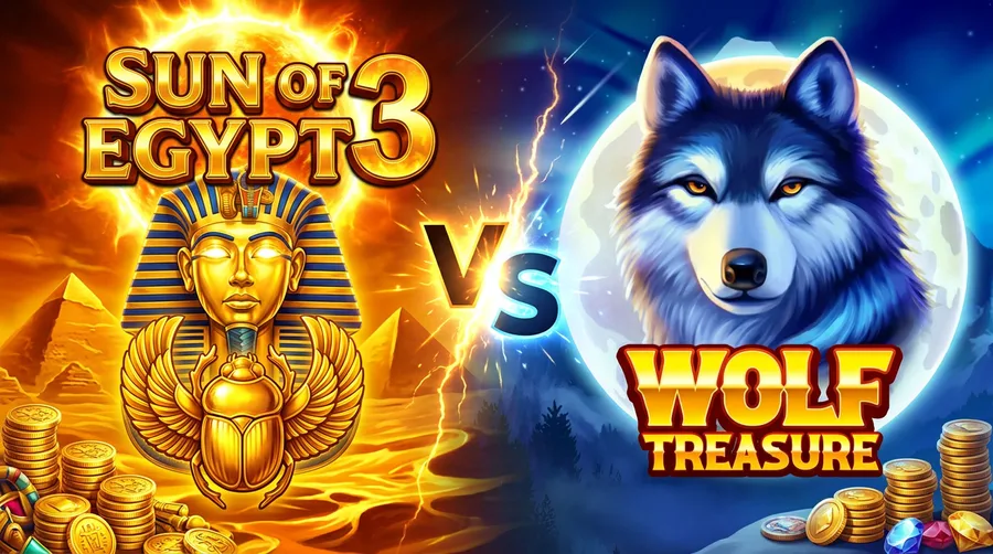 sun-of-egypt-3 vs wolf-treasure Comparison Banner