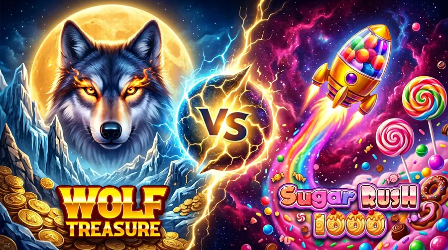 wolf-treasure vs sugar-rush-1000 Comparison Banner